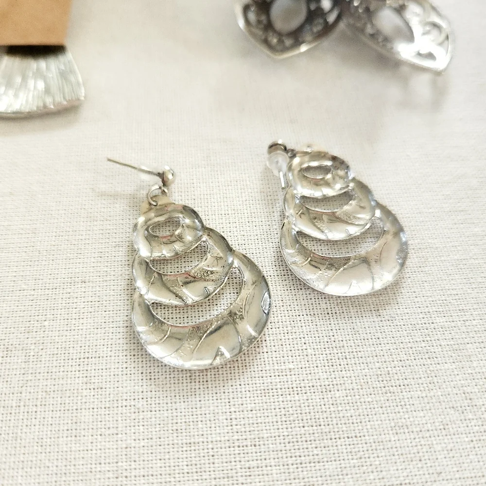 Silvertone Earring Bundle - 4 pairs set of pierced earrings - Picture 9 of 12